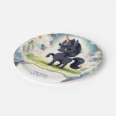 Bezauberndes glückliches Schwarzes Einhorn zum Geb Pappteller (Schrägansicht)