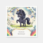 Bezauberndes glückliches Schwarzes Einhorn zum Geb Serviette (Vorderseite)