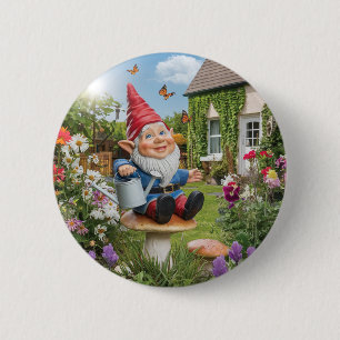 Bezauberndes Gnome mit Wasserkocher Button