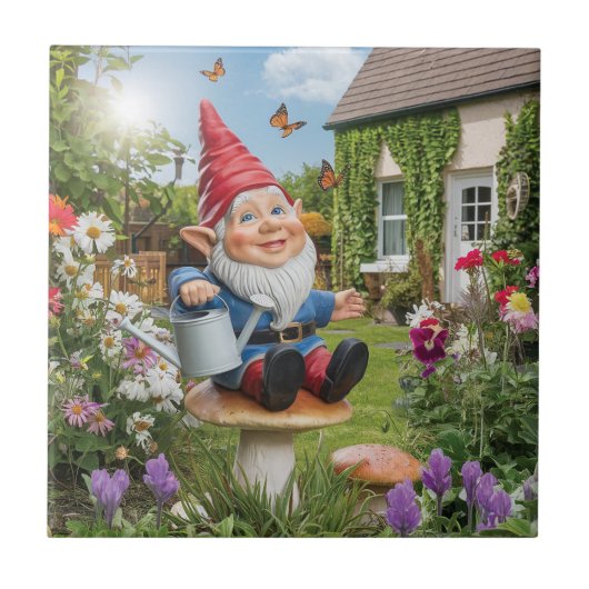 Bezauberndes Gnome mit Wasserkocher Fliese (Vorderseite)