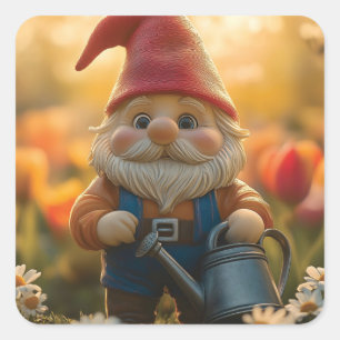 Bezauberndes Gnome mit Wasserkocher Quadratischer Aufkleber