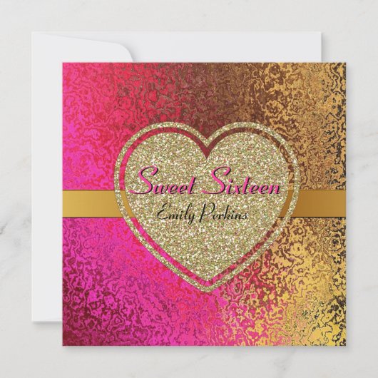 Bezauberndes Gold u. rosa kundenspezifische 16. Einladung (Vorderseite)