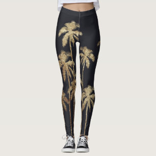 Bezauberndes Goldtropische Palmen auf Schwarzem Leggings