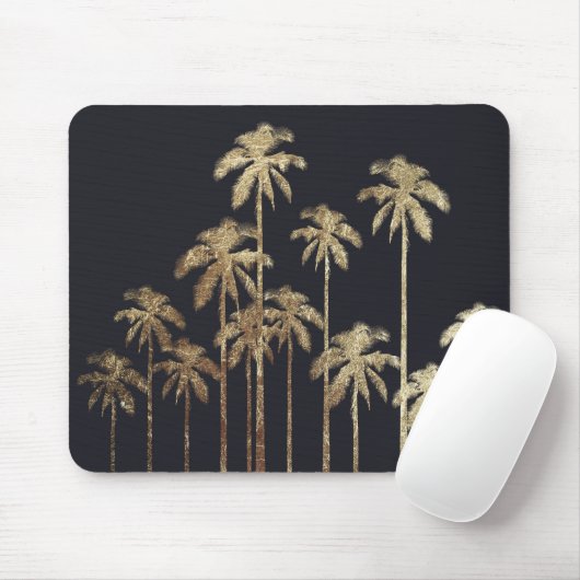 Bezauberndes Goldtropische Palmen auf Schwarzem Mousepad (Mit Mouse)
