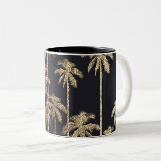Bezauberndes Goldtropische Palmen auf Schwarzem Zweifarbige Tasse (VorderseiteRechts)