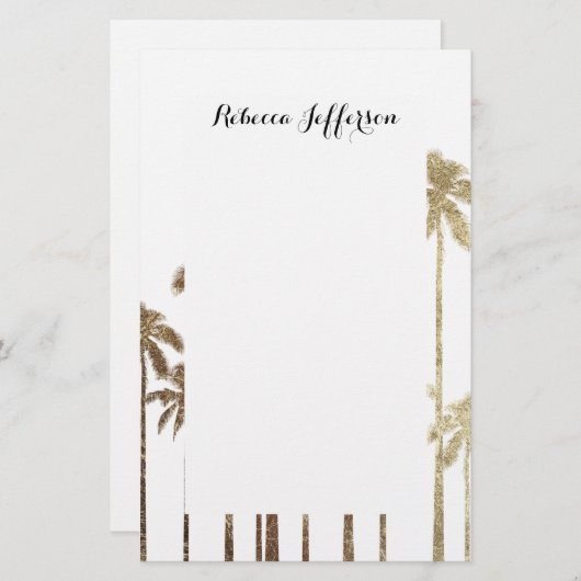 Bezauberndes Goldtropische Palmen auf Weiß Briefpapier (Vorne/Hinten)
