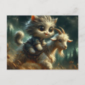 bezauberndes graues Kätzchen, das eine Ziege reite Postkarte (Vorderseite)