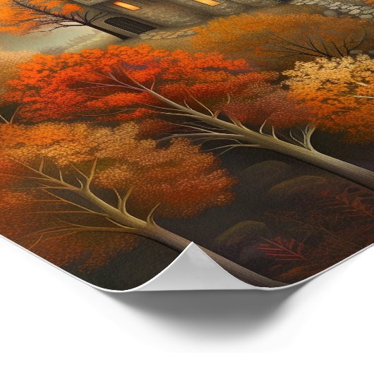 Bezauberndes HerbstSchloss am Night AI Poster (Ecke)
