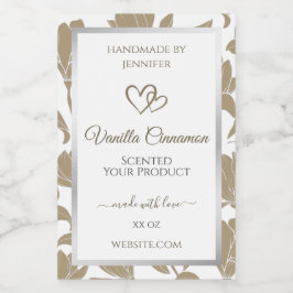 Bezauberndes Herz-Beige und weißes Blumenerzeugnis Lebensmitteletikett