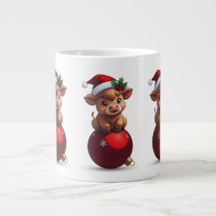 bezauberndes Highland-Babyrind sitzt Jumbo-Tasse