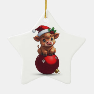 bezauberndes Highland-Babyrind sitzt Keramik Ornament