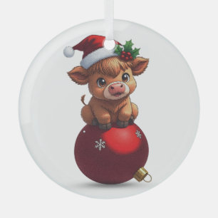 bezauberndes Highland-Babyrind sitzt Ornament Aus Glas