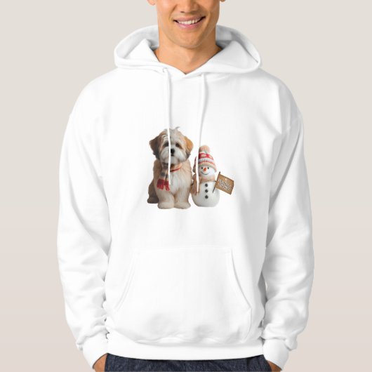 "Bezauberndes Hündchen und Schneemann Winter Hoodie (Vorderseite)