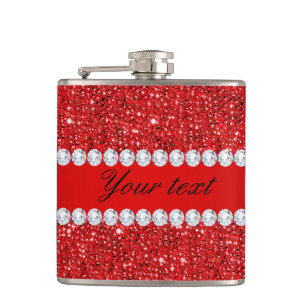 Bezauberndes Imitat-rote Sequins und Diamanten Flachmann