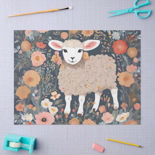 Bezauberndes Lamm im Blossom Garten Seidenpapier (Basteln)