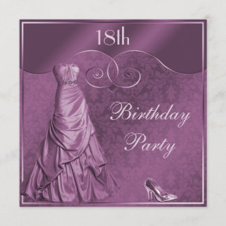 Bezauberndes lila Ballkleid-18. Geburtstags-Party Einladung