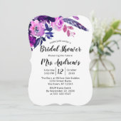 Bezauberndes Lila Brautparty mit blühenden Wasserf Einladung (Stehend Vorderseite)