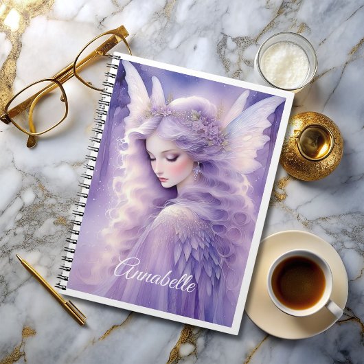 Bezauberndes Lila Glow Fairy Spiral Foto Notebook Notizblock