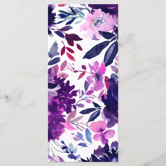 Bezauberndes Lila Hochzeitsdinner Menükarte (Rückseite)