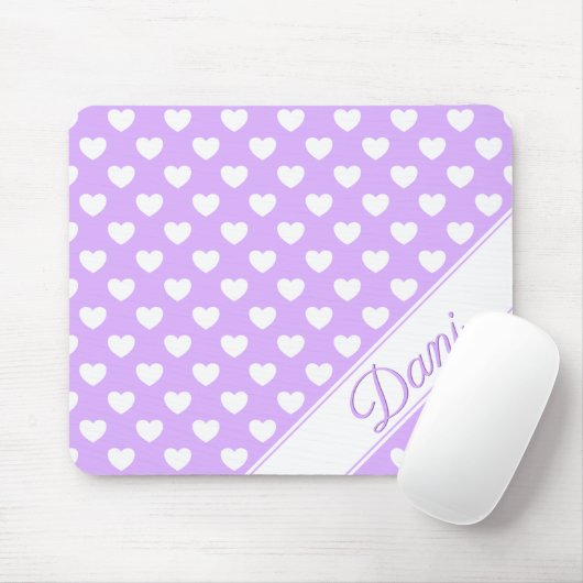 Bezauberndes Lilac Individuelle Name Weiße Herzen Mousepad (Mit Mouse)
