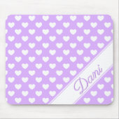Bezauberndes Lilac Individuelle Name Weiße Herzen Mousepad (Vorne)