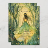 Bezauberndes Märchenwald Quinceanera-Party Einladung (Vorne/Hinten)