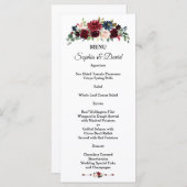 Bezauberndes Merlot Navy Blumenmenü Menükarte (Vorne/Hinten)