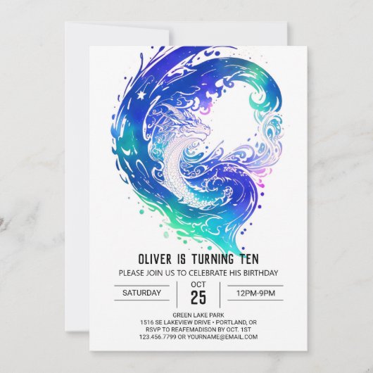 Bezauberndes mittelalterliches Drachen zum Geburts Einladung (Vorderseite)