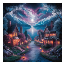 Bezauberndes Nachtdorf - Weihnachtswall Kunst mit Fotodruck