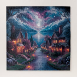 Bezauberndes Nachtdorf - Weihnachtswall Kunst mit Puzzle