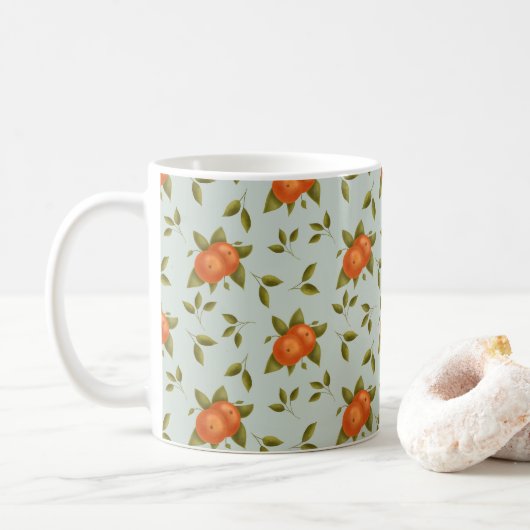 Bezauberndes Orangenmuster auf Aquamarinem Hinterg Kaffeetasse (Mit Donut)