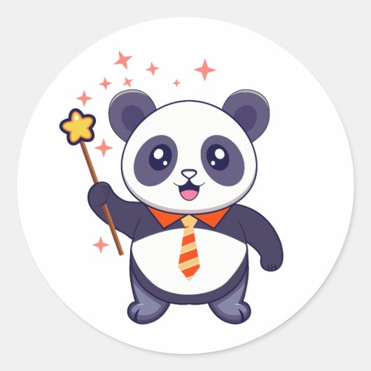 bezauberndes Panda mit orange-gelber Krawatte Runder Aufkleber (Vorderseite)