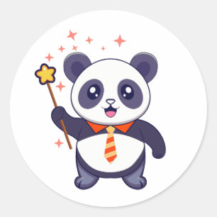 bezauberndes Panda mit orange-gelber Krawatte Runder Aufkleber