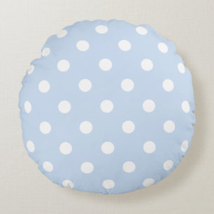 Bezauberndes Pastellblau mit großen Polka-Punkten Rundes Kissen