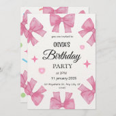 Bezauberndes Pink zum Geburtstag Einladung mit ele (Vorne/Hinten)