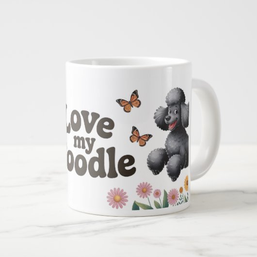 Bezauberndes Poodle Lover Design mit Sonnenblumen Jumbo-Tasse (Vorderseite Rechts)