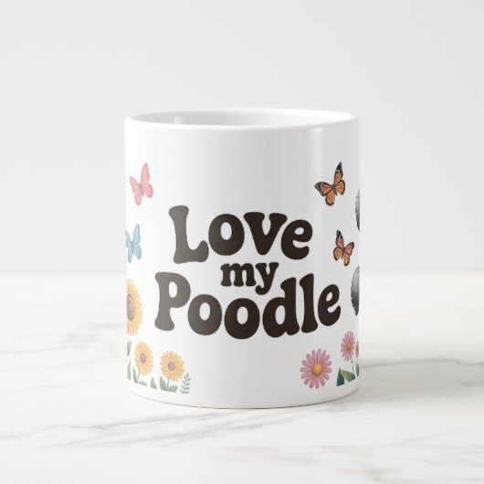Bezauberndes Poodle Lover Design mit Sonnenblumen Jumbo-Tasse (Vorderseite)