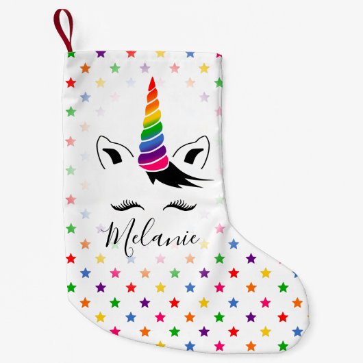 Bezauberndes Regenbogen-Einhorn Kleiner Weihnachtsstrumpf (Vorderseite)