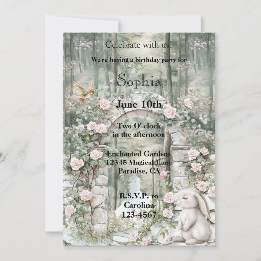 Bezauberndes Rosa Blumengarten Sonntag Einladung (Vorderseite)