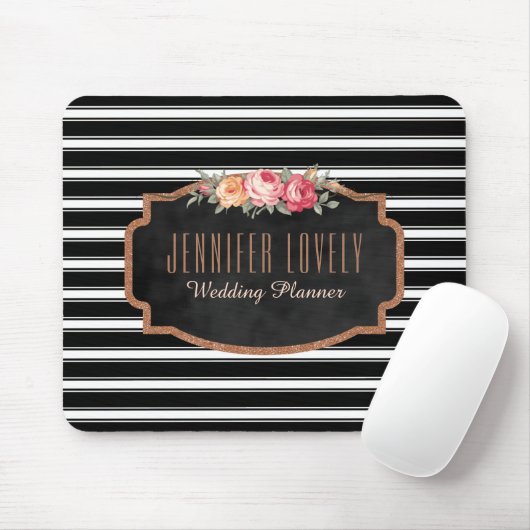 Bezauberndes Rosen-GoldGlitzer-Schwarzes Stripes | Mousepad (Mit Mouse)