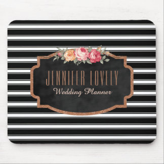 Bezauberndes Rosen-GoldGlitzer-Schwarzes Stripes | Mousepad