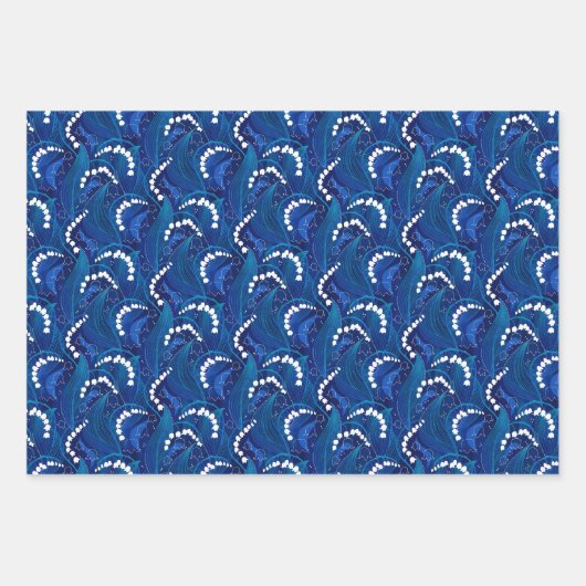 Bezauberndes Royal Blue Early Spring Blumenmuster Geschenkpapier Set (Vorderseite 3)