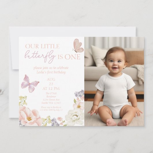 Bezauberndes Schmetterlingsgarten Erstes Geburtsta Einladung (Vorderseite)