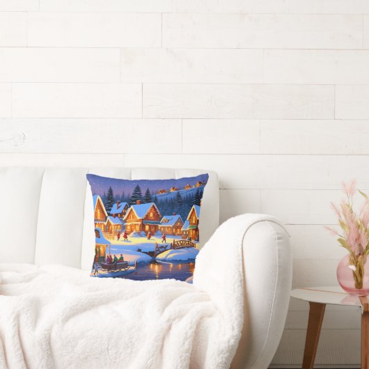 Bezauberndes, schneebedecktes Village Winterwunder Kissen (Liege)