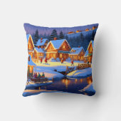 Bezauberndes, schneebedecktes Village Winterwunder Kissen (Rückseite)