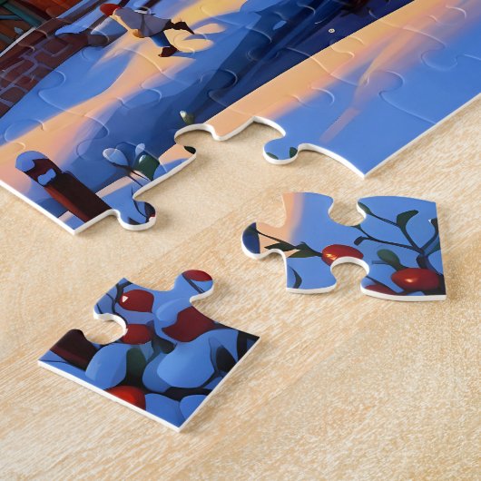 Bezauberndes, schneebedecktes Village Winterwunder Puzzle (Seite)