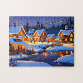 Bezauberndes, schneebedecktes Village Winterwunder Puzzle (Horizontal)