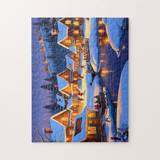 Bezauberndes, schneebedecktes Village Winterwunder Puzzle (Vertikal)