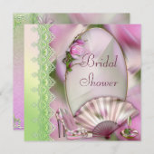 Bezauberndes Schuh-, Magnolien-u. Fan-Brautparty Einladung (Vorne/Hinten)