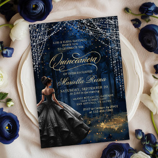 Bezauberndes Schwarzwald-Kleid Quinceañera Einladung